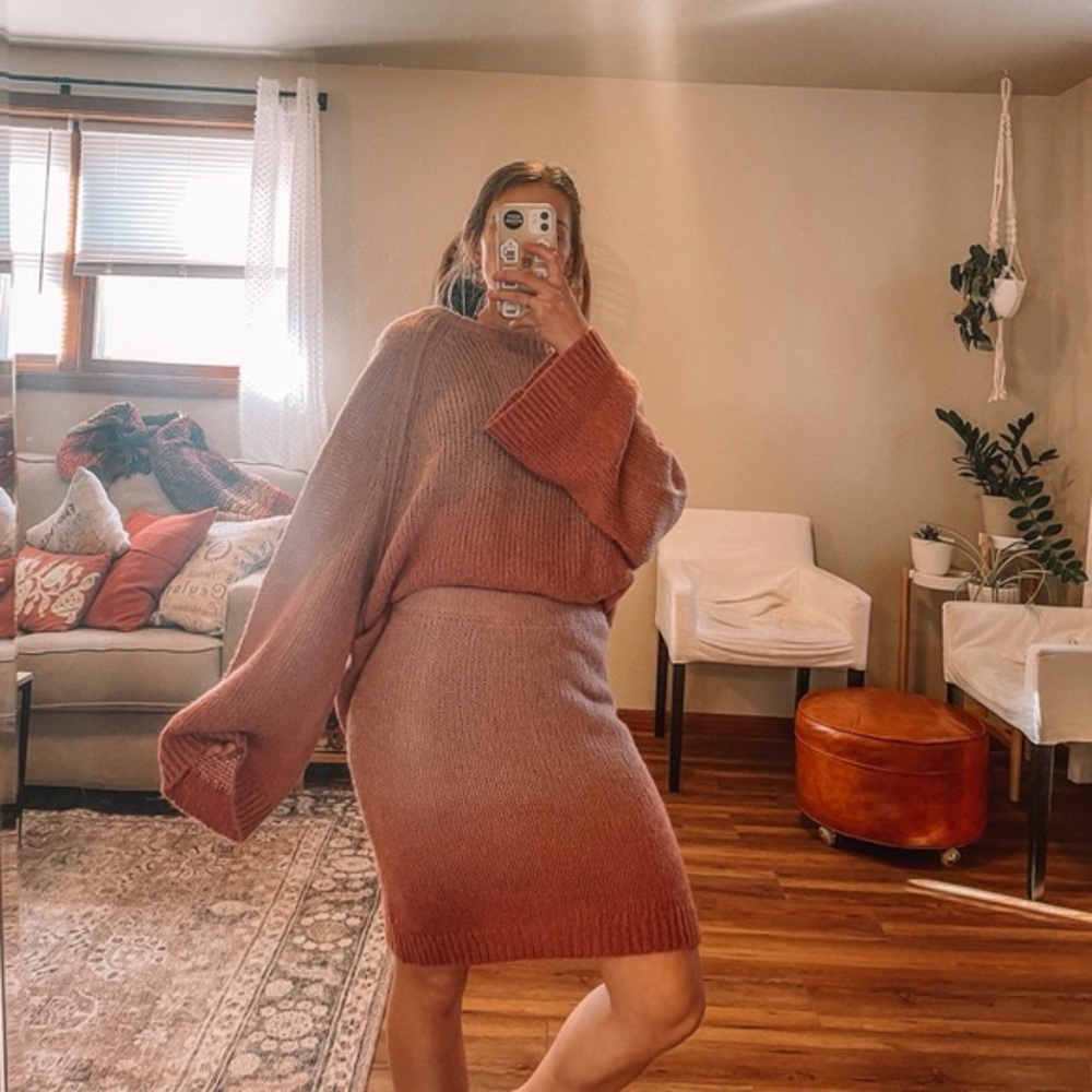 Free People Women’s Pink Fade Away Ombre Alpaca and Wool Skirt‎